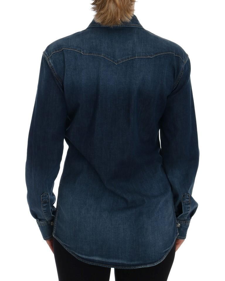 Blue Denim Sequin Stitched Applique Shirt