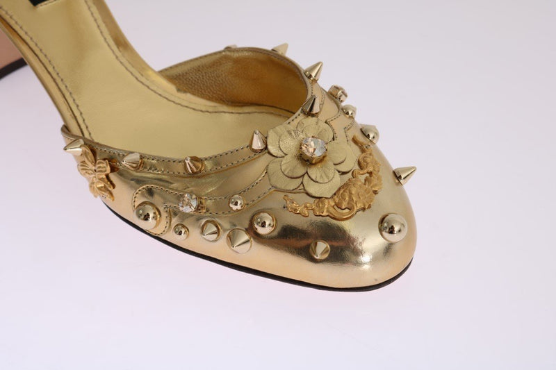 Gold Leather Crystal Fairy Tale Pumps