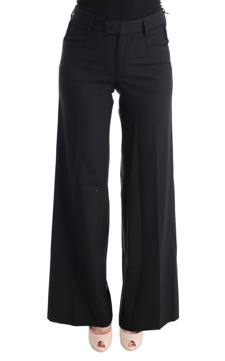 Black Virgin Wool Wide Leg Pants