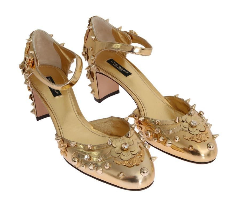 Gold Leather Crystal Fairy Tale Pumps