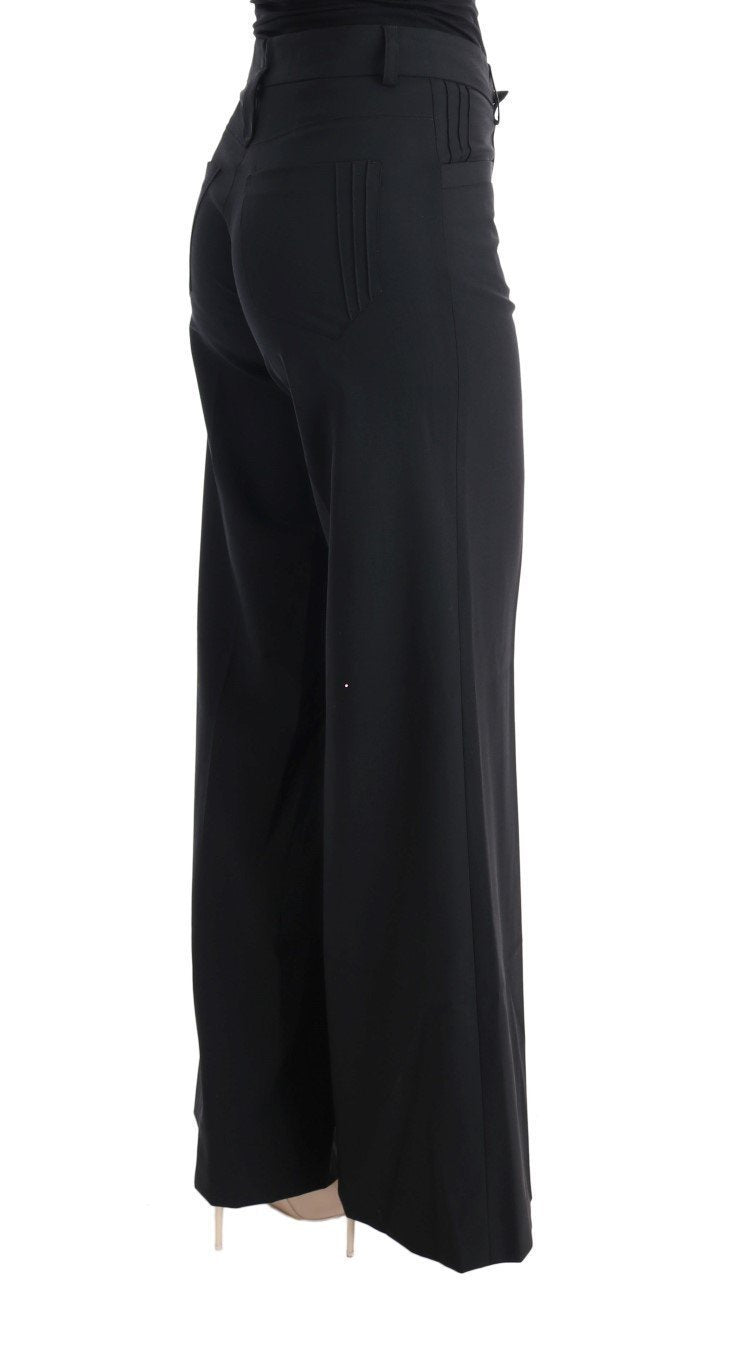 Black Virgin Wool Wide Leg Pants