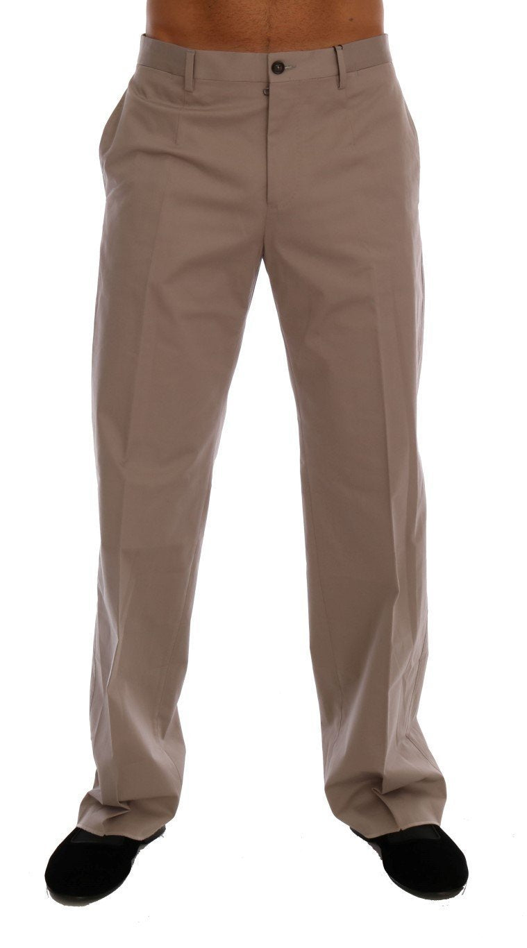 Beige Cotton Stretch Chinos Pants