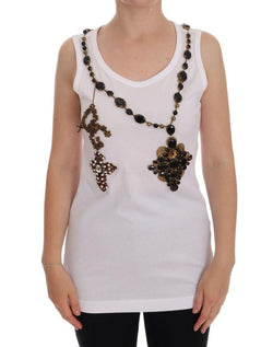 White Crystal Cross Embellished T-shirt