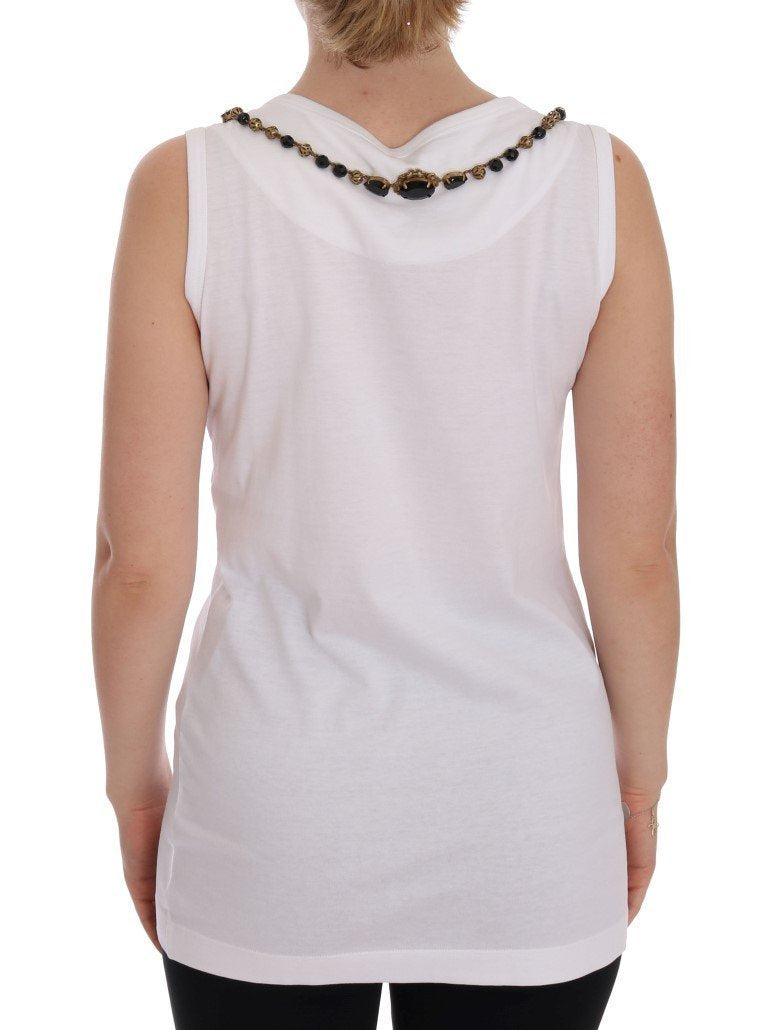 White Crystal Cross Embellished T-shirt