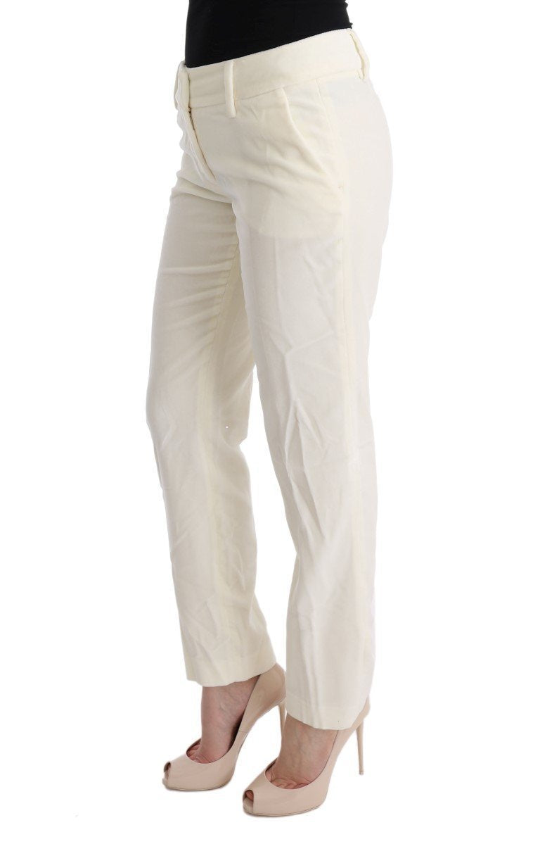 White Cotton Regular Fit Casual Pants