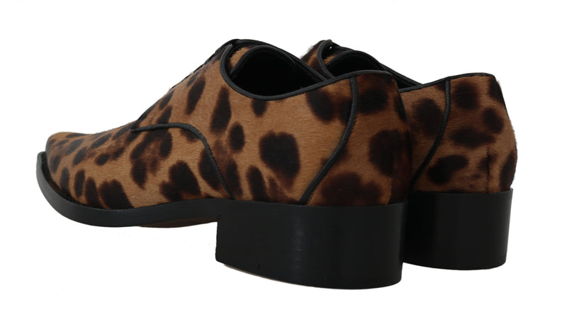 Brown Leopard Print Pony Hair Oxfords