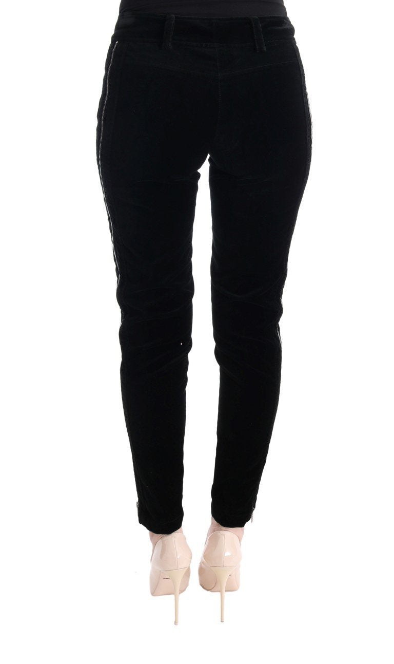 Black Viscose Blend Velvet Cropped Pants