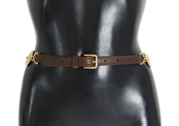 Brown Leather Roman Crystal Waist Belt