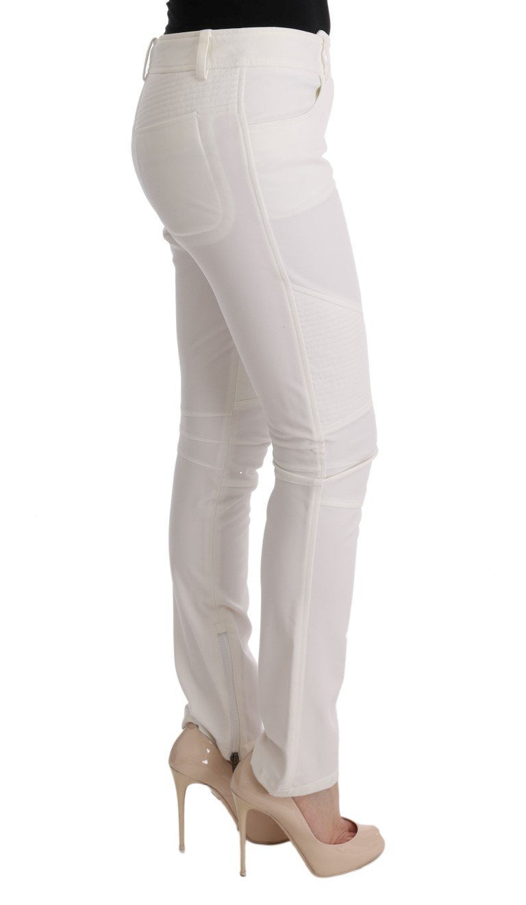 White Cotton Slim Fit Casual Pants