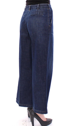 Blue Cotton Solid Pattern Logo Jeans Pants