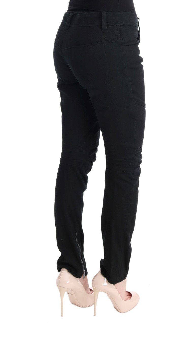 Black Cotton Slim Fit Casual Pants