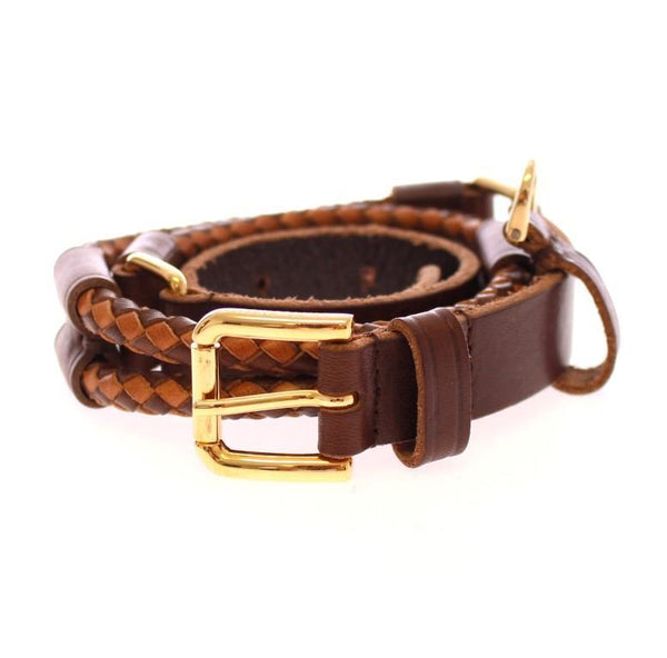 Brown Leather Logo Gold Buckle Belt