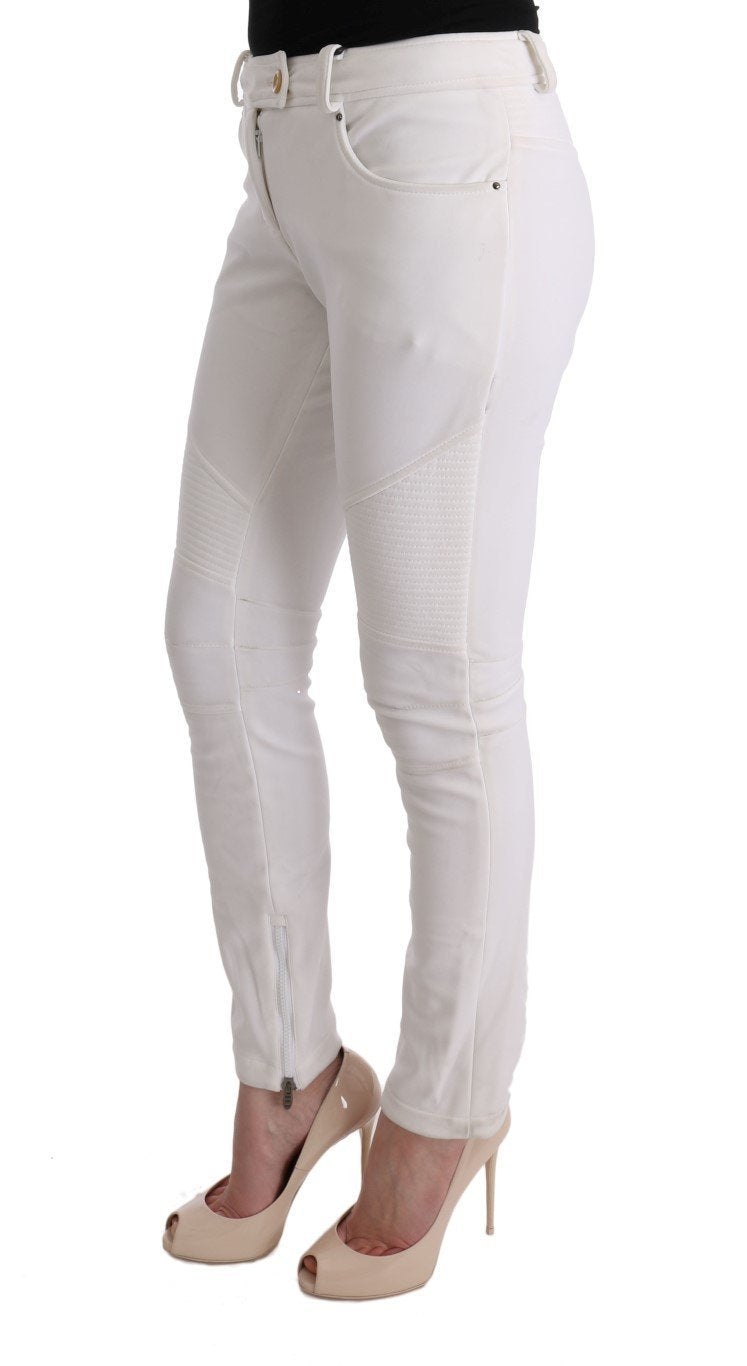 White Cotton Slim Fit Casual Pants