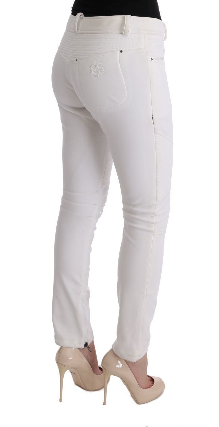 White Cotton Slim Fit Casual Pants