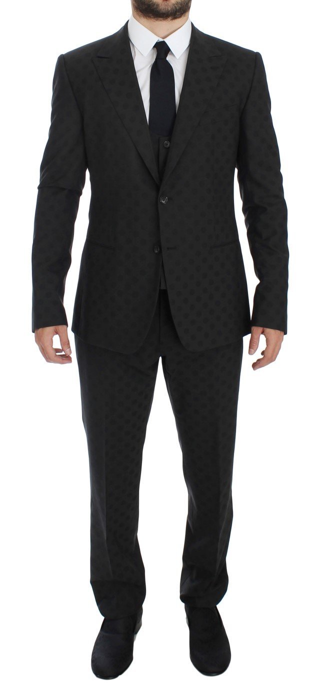 Gray Polka Wool Stretch Slim 3 Piece Suit