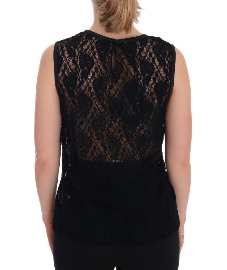 Black Ricamo Lace Transparent Blouse