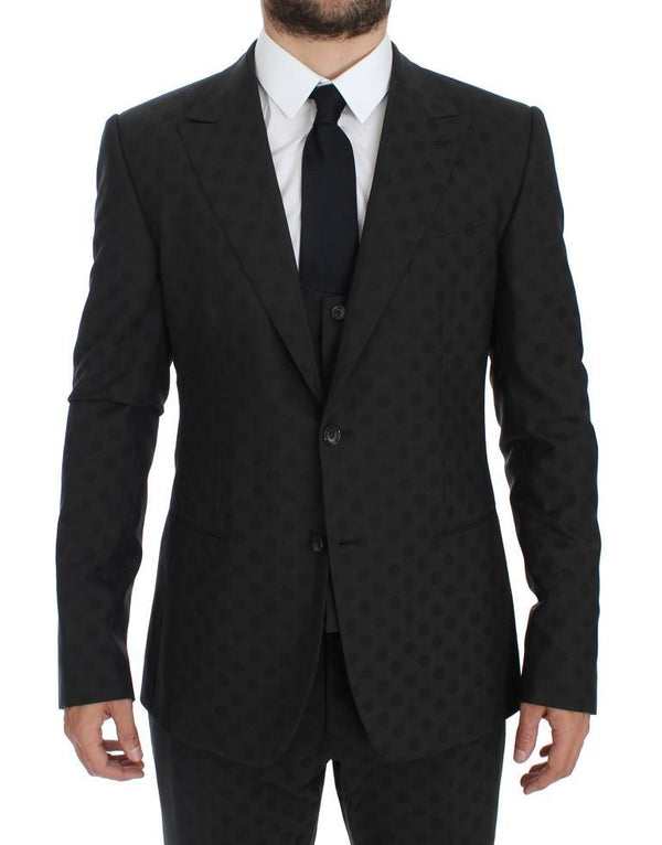 Gray Polka Wool Stretch Slim 3 Piece Suit