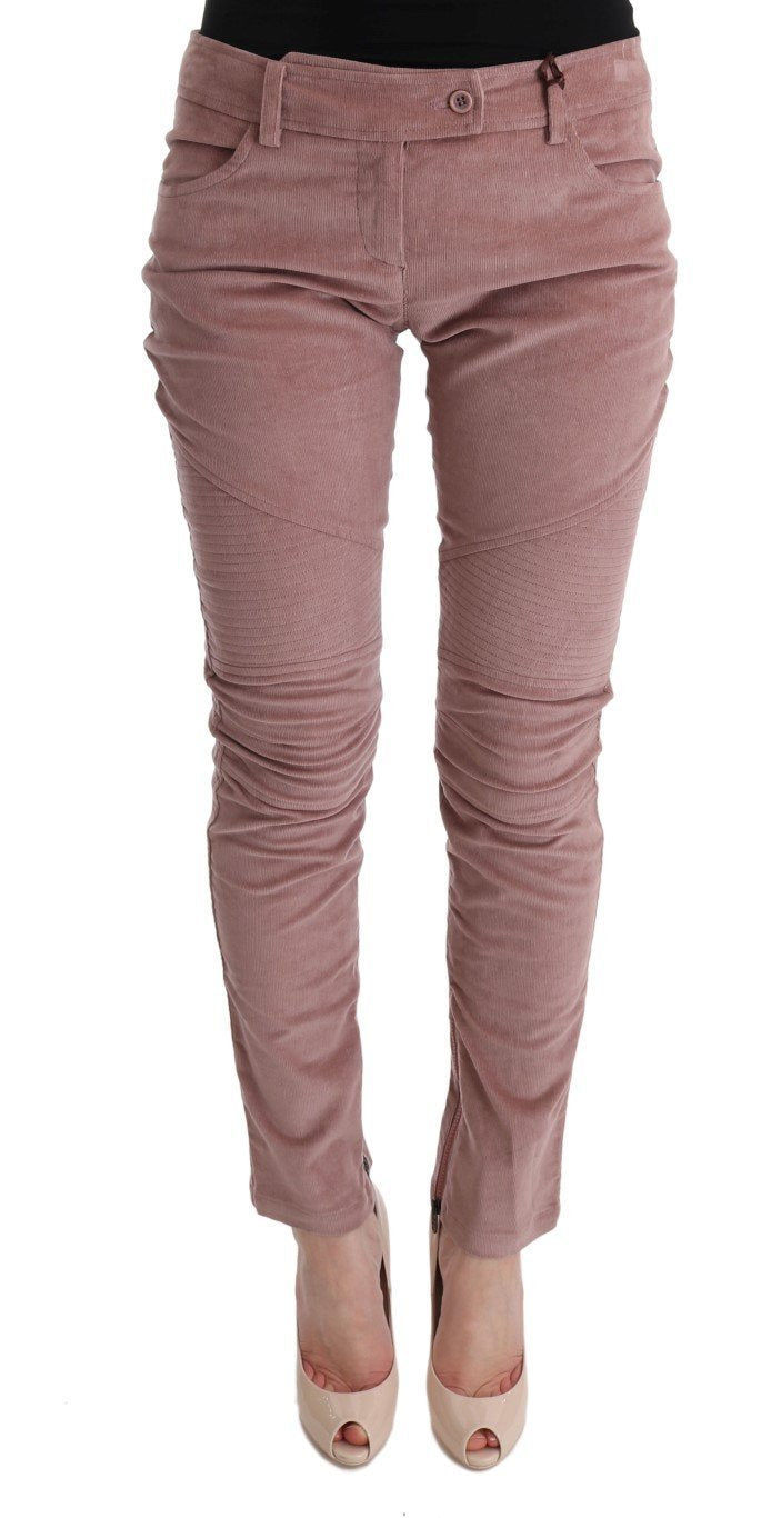 Pink Velvet Cropped Casual Pants