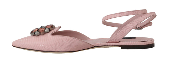 Pink Leather Iguana Crystal Sandal