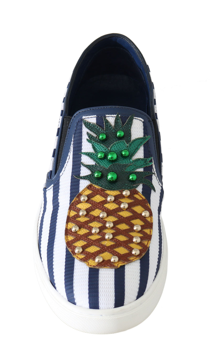 Blue White Leather Pineapple Loafers