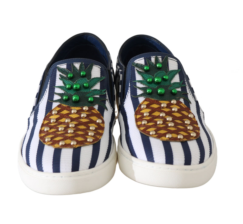 Blue White Leather Pineapple Loafers