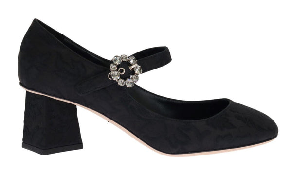 Black Brocade Crystal Mary Janes Shoes