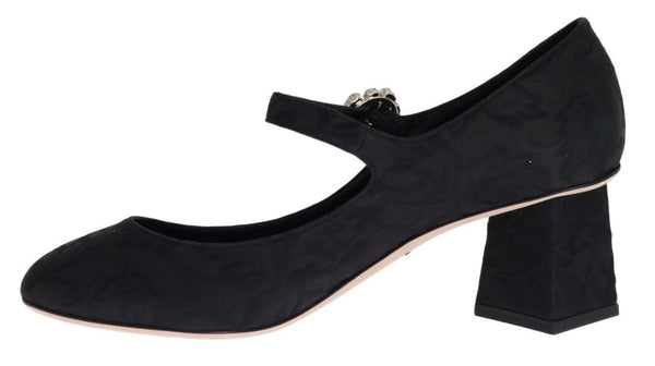 Black Brocade Crystal Mary Janes Shoes