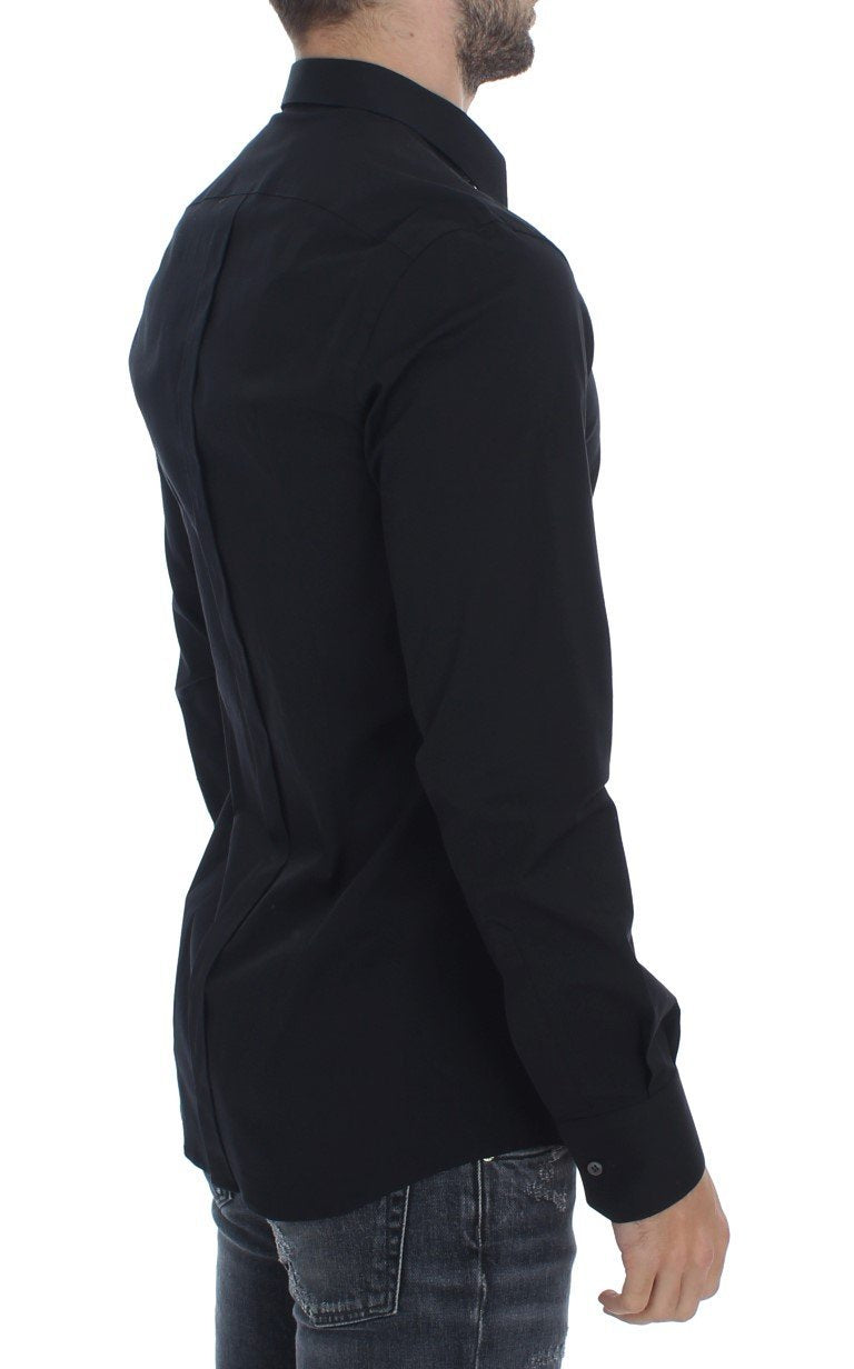 Black cotton stretch slim fit casual shirt