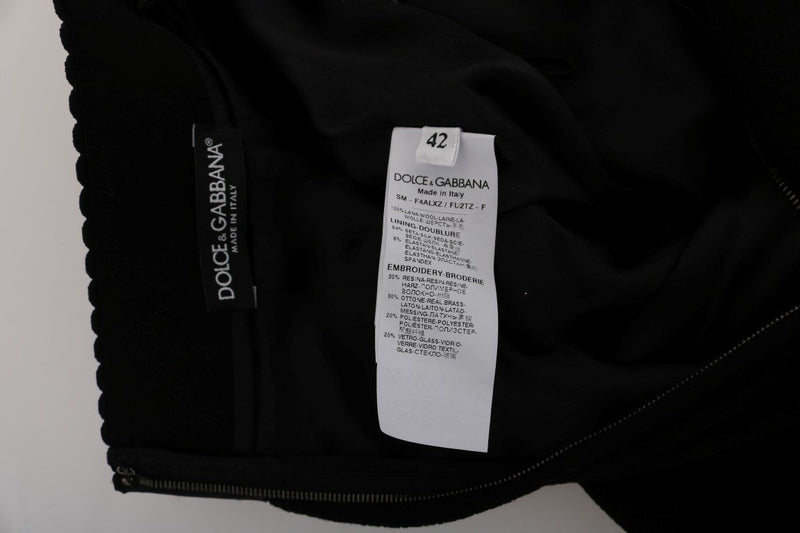 Black Wool Carretto Crystal A-Line Skirt