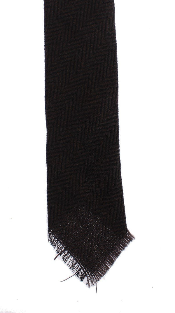 Brown Zig Zag Wool Skinny Tie