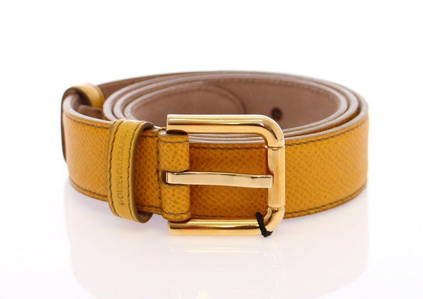 Yellow Leather Gold Logo Belt