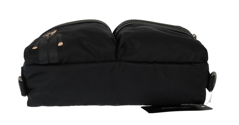 Black Leather Nylon Fanny Waist Pack