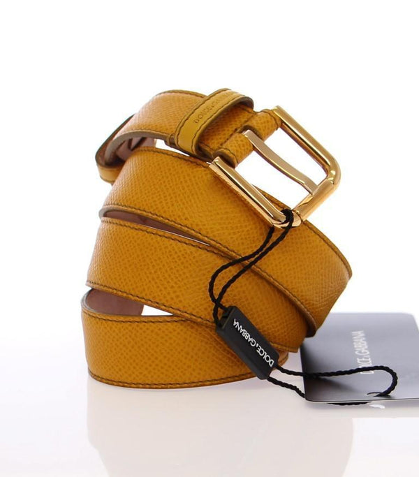 Yellow Leather Gold Logo Belt