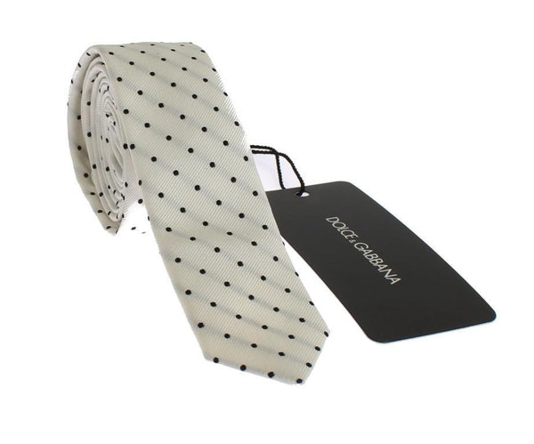 White Black Polka Dot Silk Skinny Slim Tie