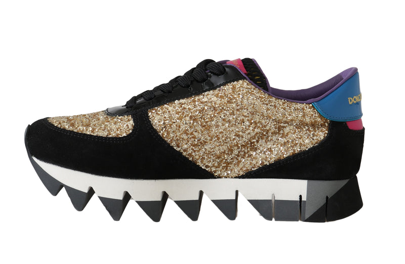 Black Gold Glitter Leather Sneakers