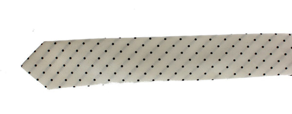 White Black Polka Dot Silk Skinny Slim Tie