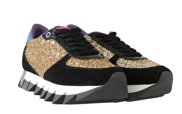Black Gold Glitter Leather Sneakers
