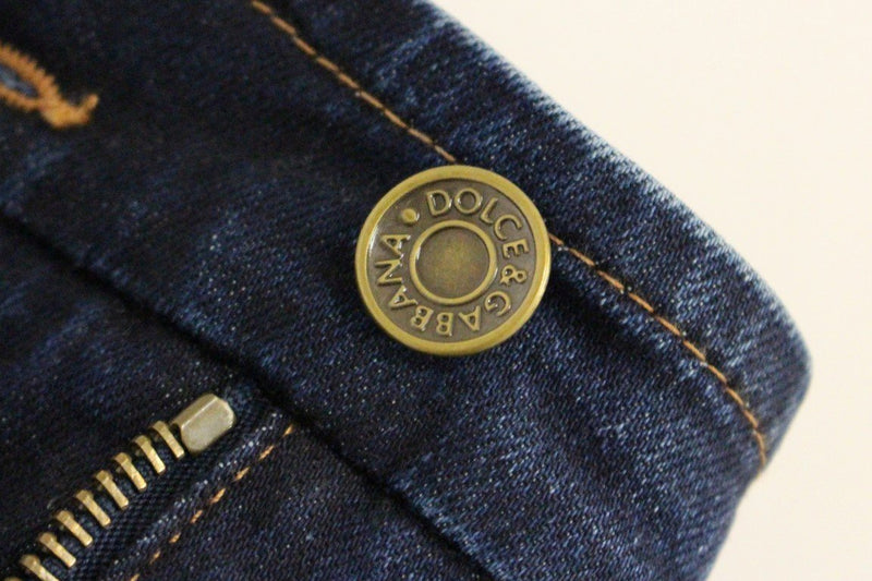 Blue Cotton Solid Pattern Logo Jeans Pants