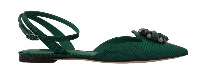 Green Leather Iguana Crystal Sandals