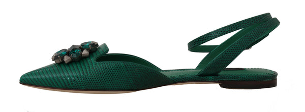 Green Leather Iguana Crystal Sandals