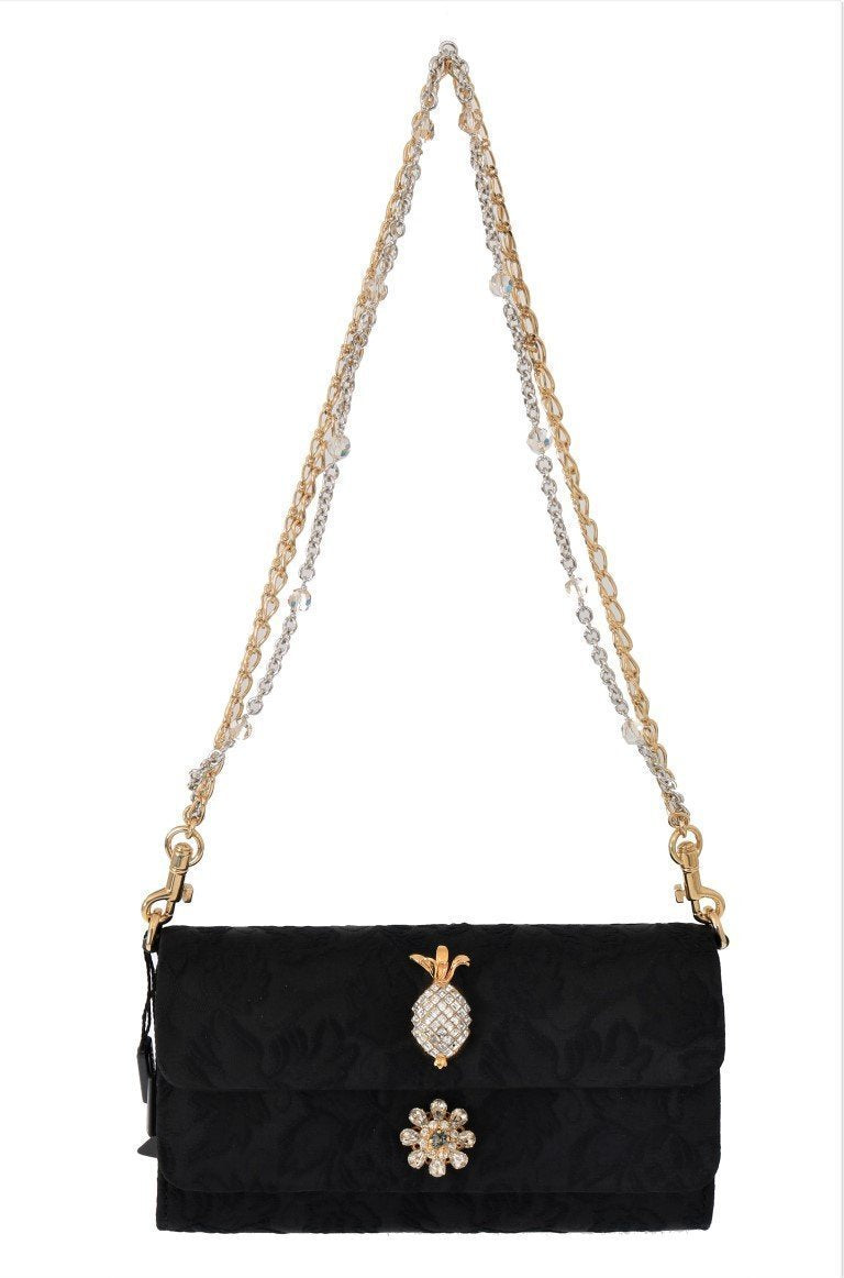 Black DORINA Brocade Crystal Shoulder Bag