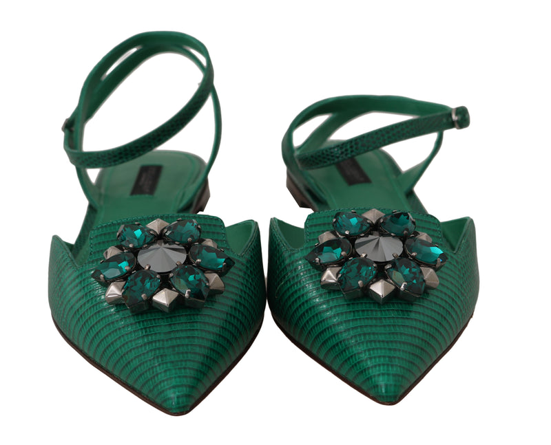 Green Leather Iguana Crystal Sandals