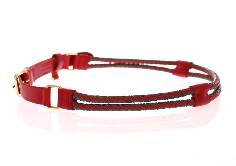Red Leather Logo Gold Buckle Belt
