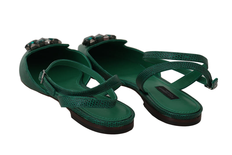 Green Leather Iguana Crystal Sandals