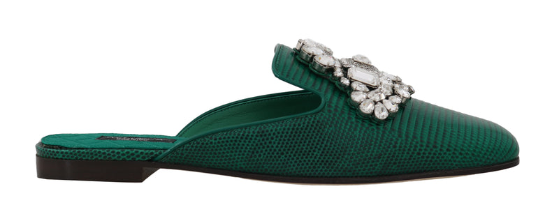 Green Leather Iguana Crystal Mules