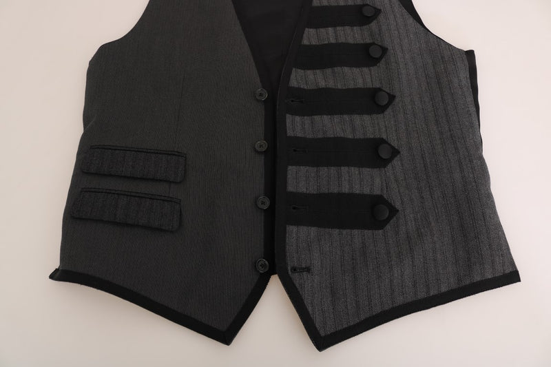 Gray Wool Patterned Slim Vest