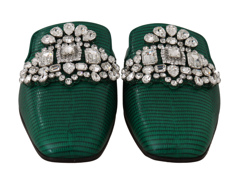 Green Leather Iguana Crystal Mules