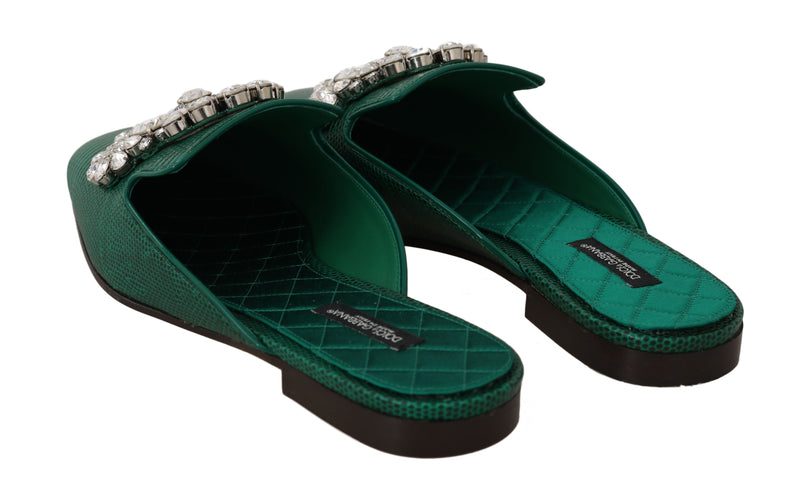 Green Leather Iguana Crystal Mules