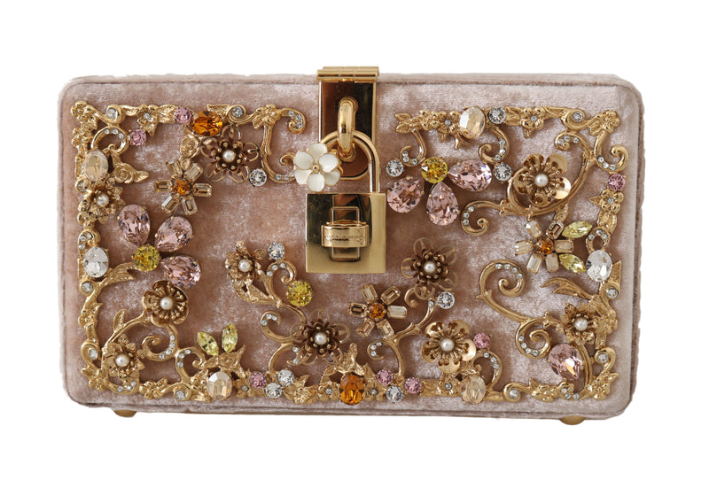 Pink Velvet Gold Baroque Crystal Clutch Purse