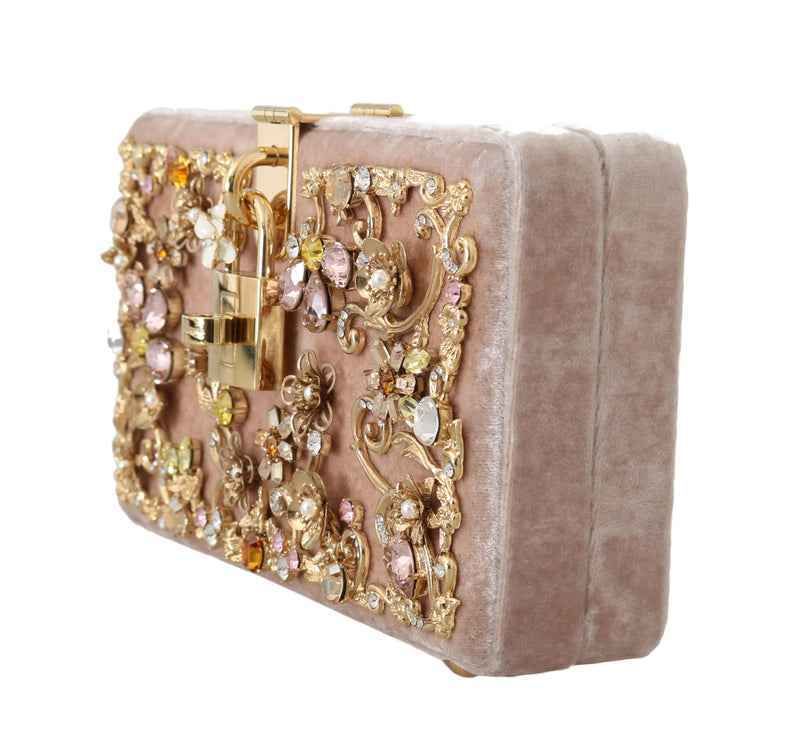 Pink Velvet Gold Baroque Crystal Clutch Purse